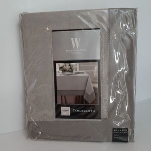 Wamsutta Linen Blend Square 90" x 90" Tablecloth Bordered Gray